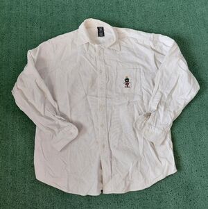VINTAGE Warner Bros Marvin The Martian Casual Button Down Embroidered Off White